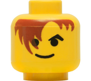 LEGO Gul Minifig Hoved med Brun Hår over Øje og Sort Eyebrows (Sikkerheds knops) (3626)