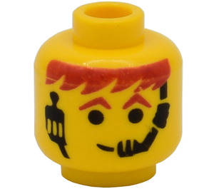 LEGO Gelb Minifigur Kopf mit Headset Over Rot Orange Haar & Eyebrows (Sicherheitsnoppe) (3626)