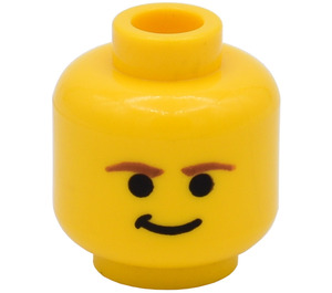 LEGO Yellow Minifig Head with Smirk and Brown Eyebrows (Safety Stud) (49035 / 90384)