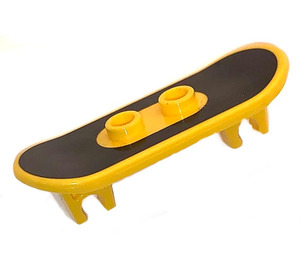 LEGO Yellow Minifig Skateboard with Two Wheel Clips with Black Oval and Red Kickflip underneath Sticker (45917)