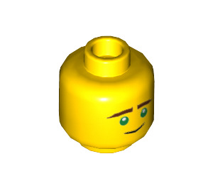 LEGO Gul Minifigur Huvud (Lloyd) med Brun Eyebrows, Grön Ögon, Lopsided Smile / Concerned Dual Expression (Infälld solid knopp) (3626 / 34547)