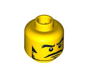 LEGO Yellow Minifigure Head Stern Expression with Black Sideburns and Moustache (Safety Stud) (3626 / 93412)