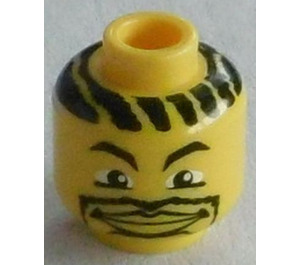 LEGO Giallo Minifigure Testa con Nero Capelli e Baffi, Spesso Lips (Perno di sicurezza) (3626)