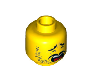 LEGO Yellow Minifigure Head with Black Stubble, Black Eyebrows & Moustache - Scared Wide Open Mouth Expression (Recessed Solid Stud) (3626 / 34332)