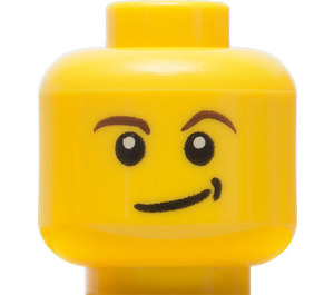 LEGO Gelb Minifigure Kopf mit Brown Eyebrows und Lopsided Smile und Schwarz Dimple (Sicherheitsbolzen) (14807 / 19546)