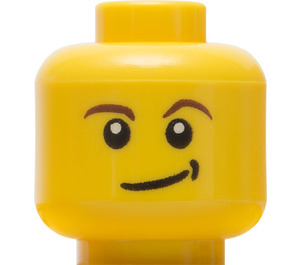 LEGO Yellow Minifigure Head with Brown Eyebrows and Lopsided Smile (Recessed Solid Stud - Black Dimple) (14807 / 59716)