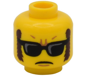 LEGO Yellow Minifigure Head with Brown Sideburns and Black Sunglasses (Recessed Solid Stud) (3626 / 14608)
