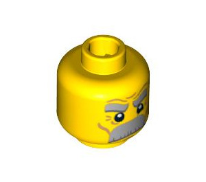 LEGO Yellow Minifigure Head with Bushy Grey Eyebrows and Mustache, (2 Sided Serious/Frown) (Recessed Solid Stud) (3626 / 96082)