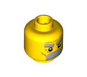 LEGO Gelb Minifigure Kopf mit Bushy Grey Eyebrows und Mustache, (2 Sided Serious/Frown) (Sicherheitsbolzen) (3626 / 96082)