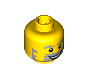 LEGO Yellow Minifigure Head with Gray Beard and Sideburns (Safety Stud) (15198 / 93406)