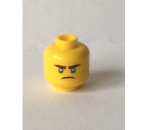 LEGO Geel Minifigure Hoofd met Green Ogen en Scowl (Verzonken Solid Stud) (3626)