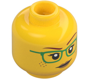 LEGO Gul Minifigur Huvud med Grön Glasögon (Infälld solid knopp) (3626 / 56863)