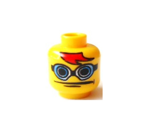 LEGO Yellow Minifigure Head with Head with Blue Goggles and Red Bangs (Safety Stud) (3626)