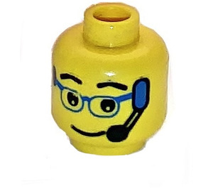 LEGO Yellow Minifigure Head with Headset and Blue Glasses Decoration (Safety Stud) (3626)