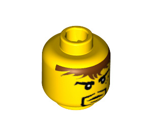LEGO Gelb Minifigure Kopf mit Messy Brown Haar und 3 Spots under Links Eye (Sicherheitsbolzen) (3626 / 55635)