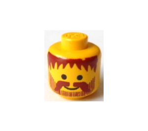 LEGO Geel Minifigure Hoofd met Messy Haar, Brown Moustache (Massieve Stud)