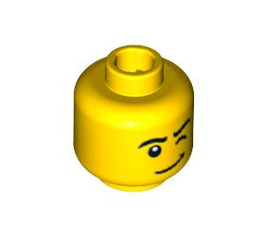 LEGO Yellow Minifigure Head with Raised Left Eyebrow and Shut Left Eye (Safety Stud) (3626 / 94563)