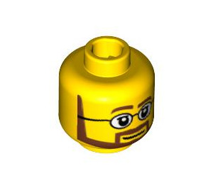 LEGO Yellow Minifigure Head with Round Glasses, Brown Beard and Raised Right Eyebrow (Recessed Solid Stud) (13514 / 51521)