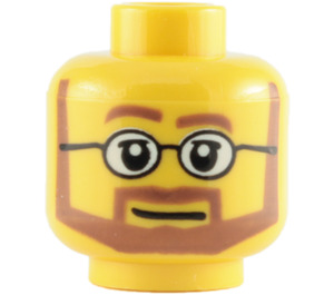LEGO Gelb Minifigure Kopf mit Runden Glasses, Brown Beard und Raised Recht Eyebrow (Sicherheitsbolzen) (13514 / 51521)