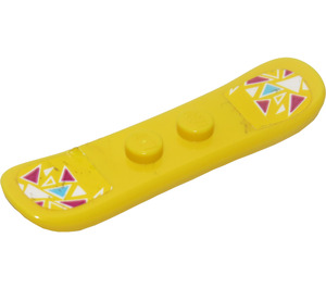 LEGO Yellow Minifigure Snowboard with White, Blue and Magenta Triangles Sticker (18746)