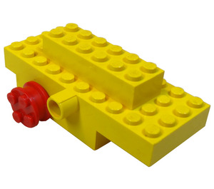 LEGO Gelb Motor Wind-Oben 4 x 10 x 3 mit Rot Räder