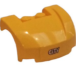 LEGO Yellow Mudgard Bonnet 3 x 4 x 1.3 Curved with CITY pattern Sticker (98835)