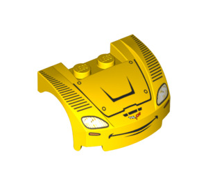 LEGO Yellow Mudgard Bonnet 3 x 4 x 1.3 Curved with Headlights and Smile (70779 / 98835)