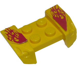 LEGO Giallo Parafango Piastra 2 x 4 con Overhanging Headlights con Flames Adesivo (44674)