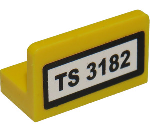 LEGO Yellow Panel 1 x 2 x 1 with 'TS 3182' Sticker with Square Corners (4865)