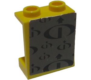 LEGO Yellow Panel 1 x 2 x 2 with Black Gravity Games Logo on Dark Gray Background Sticker without Side Supports, Hollow Studs (4864)