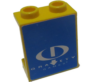 LEGO Geel Paneel 1 x 2 x 2 met Gravity Games logo Wit aan Blauw Sticker zonder zijsteunen, holle noppen (4864)