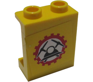 LEGO Yellow Panel 1 x 2 x 2 with Helmet and Pickaxes in Gea Sticker with Side Supports, Hollow Studs (6268)