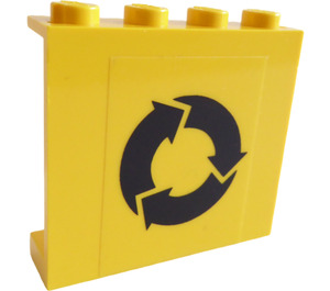 LEGO Gul Panel 1 x 4 x 3 med Svart Recycling Arrows Klistermärke utan sidostöd, solida knoppar (4215)