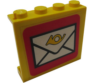 LEGO Gelb Paneel 1 x 4 x 3 mit letter Logo Aufkleber ohne seitliche Stützen, feste Noppen (4215)