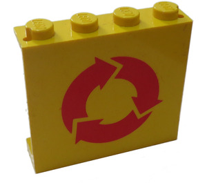 LEGO Yellow Panel 1 x 4 x 3 with Red Recycling without Side Supports, Solid Studs (4215)