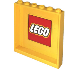 LEGO Geel Paneel 1 x 6 x 5 met Rood Lego logo met Yello Kader Sticker (59349)