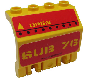 LEGO Gelb Paneel 2 x 4 x 2 mit Hinges mit 'SUB 76' und 'OPEN' Aufkleber (44572)