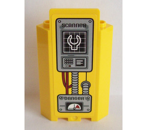 LEGO Yellow Panel 3 x 3 x 6 Corner Wall with 'SCANNER', Screen, Keypad, Cables, 'DANGER' and Gauge Sticker without Bottom Indentations (87421)