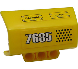 LEGO Yellow Panel 4 x 6 Side Flaring Intake with Three Holes with '7685', 'HYDRAULICS' and 'OIL' Left Sticker (61069)