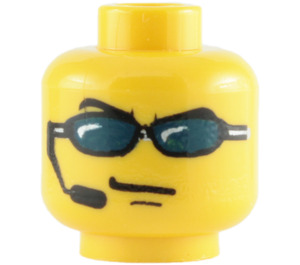 LEGO Gelb Schmucklos Kopf mit Sunglasses und Headset (Sicherheitsbolzen) (3626 / 63814)