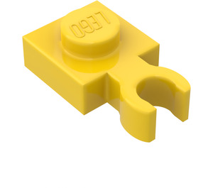 LEGO Gul Plate 1 x 1 med Vertikal Klips (Tynn åpen 'O' klips)