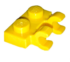 LEGO Gul Plate 1 x 2 med Horisontal Clips (Åpne 'O' klips) (49563 / 60470)