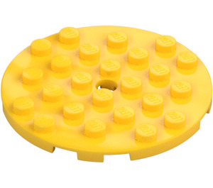 LEGO Gul Plate 6 x 6 Rund med Stift Hull (11213)