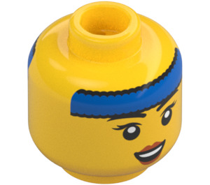 LEGO Yellow Police Cadet, Female (Long Black Hair with Braids) Minifigure Head (Recessed Solid Stud) (3626 / 101374)