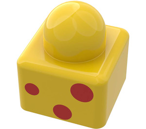 LEGO Yellow Primo Brick 1 x 1 with Duplo Bunny Logo and 3 red spots on opposite sides (31000)
