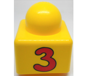 LEGO Gelb Primo Backstein 1 x 1 mit Number '3' und 3 Blumen auf opposite Seite (31000)
