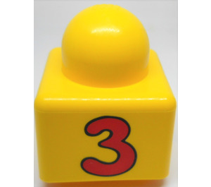 LEGO Yellow Primo Brick 1 x 1 with Number '3' and 3 flowers on opposite side (31000 / 49046)