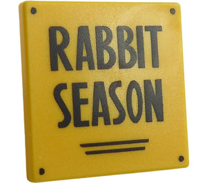 LEGO Yellow Roadsign Clip-on 2 x 2 Square with Sign „RABBIT SEASON“ with Open 'O' Clip (15210)