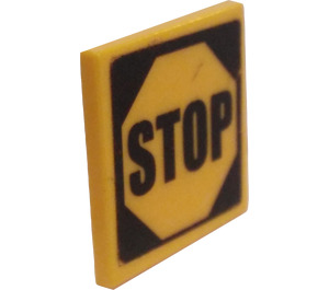 LEGO Yellow Roadsign Clip-on 2 x 2 Square with Stop Sign Sticker with Open 'U' Clip (15210)