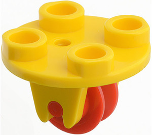 LEGO Жовтий Round Plate 2 x 2 with Red Wheel